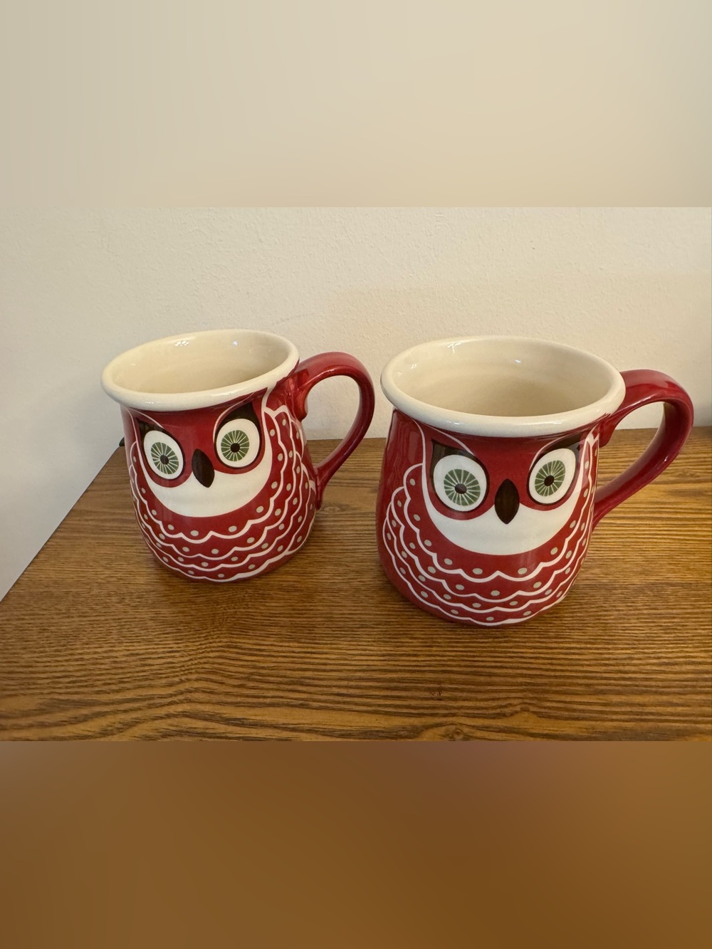 Katie Brown Red Owl Ceramic Coffee Mugs - Set of 2